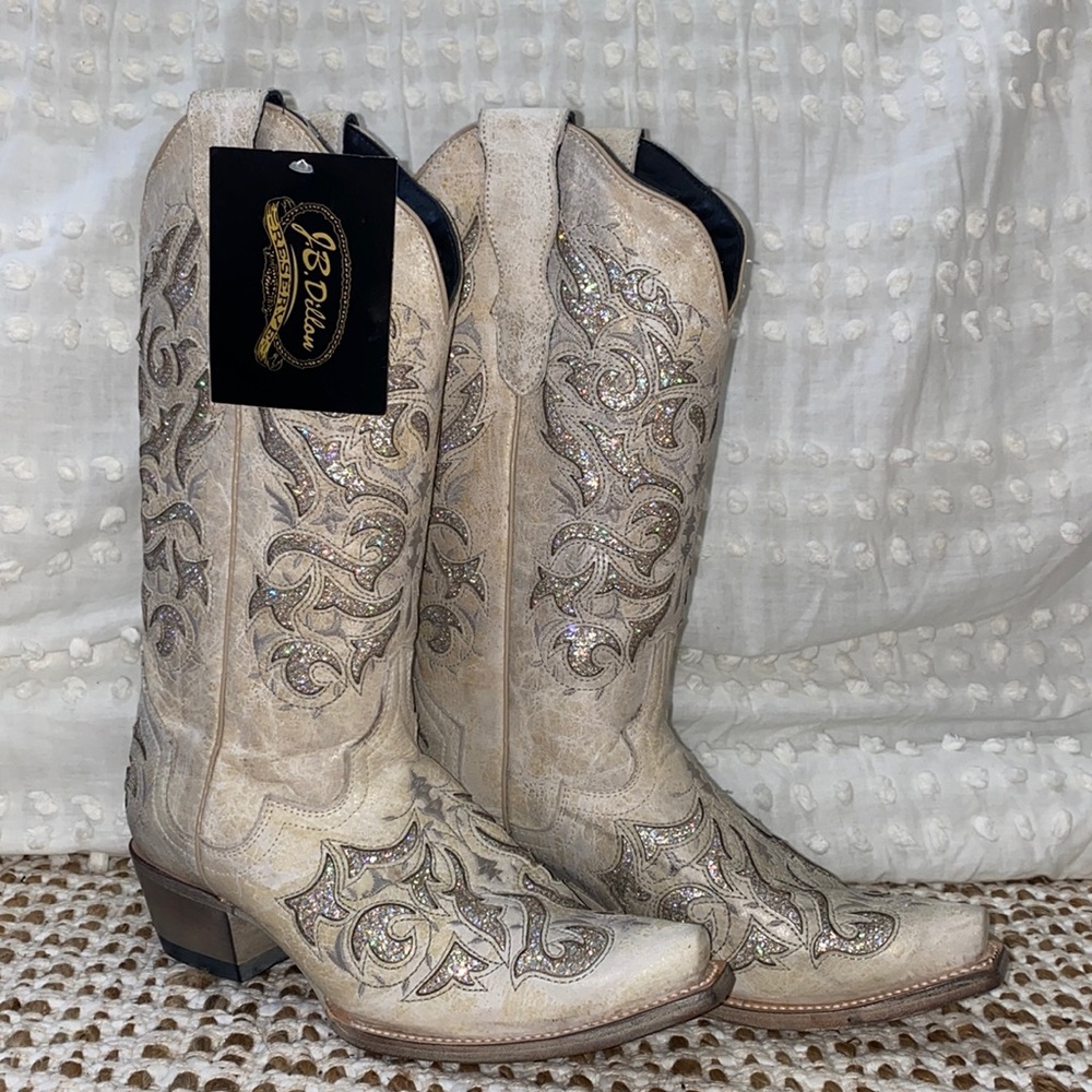 White sparkle cowboy boots